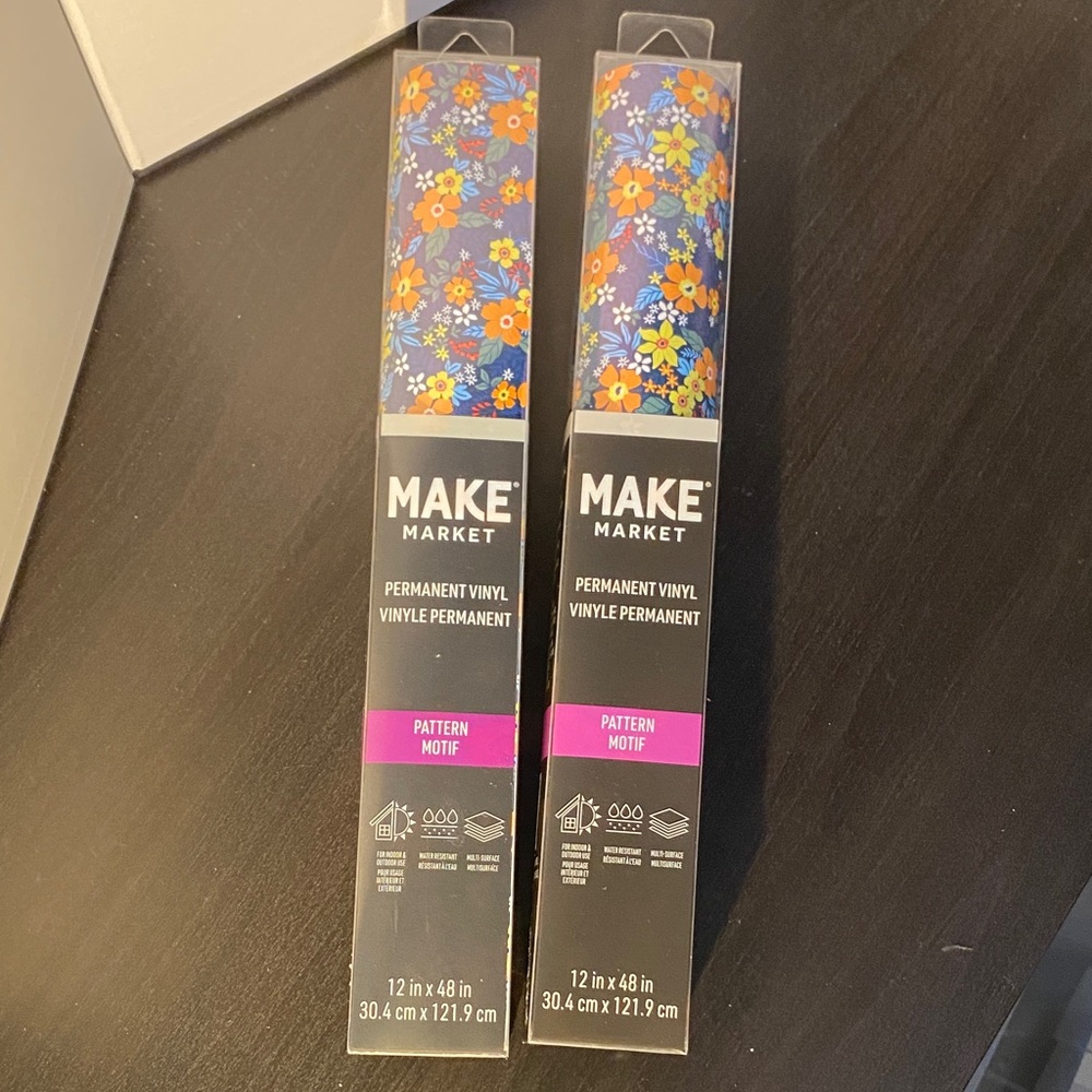 Floral Permanent Vinyl Rolls - Blue with Orange & Yellow Flowers